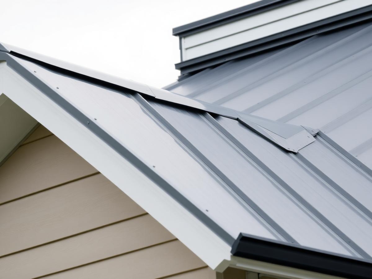 Standing seam metal roof detail on a modern home